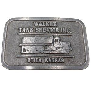 Walker Tank Service Belt Buckle Utica Kansas Vintage 1980s Trucker Western KS